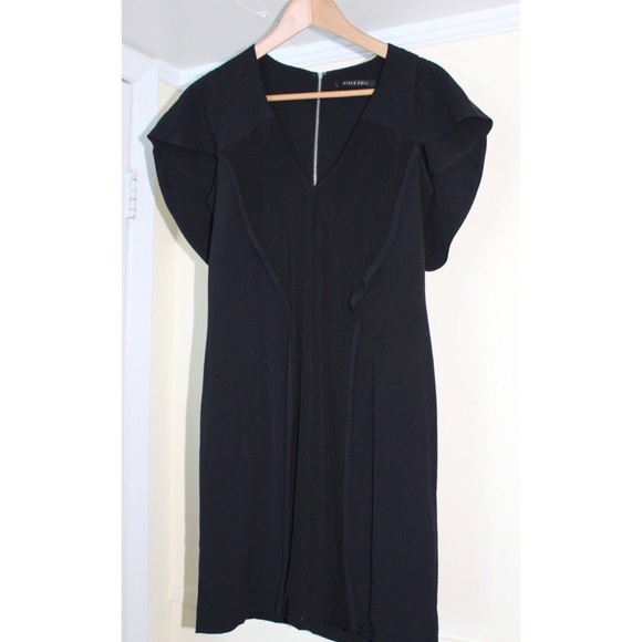 Black Halo Crepe Dress with Chiffon Panels on Front - Picture 4 of 7